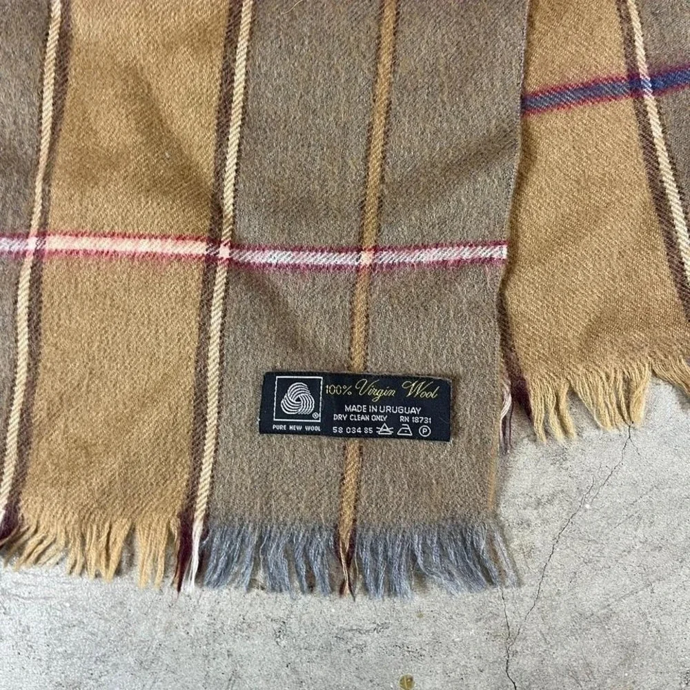 Pure new wool vintage 80s‎ Brown scarf with pink and purple stripes